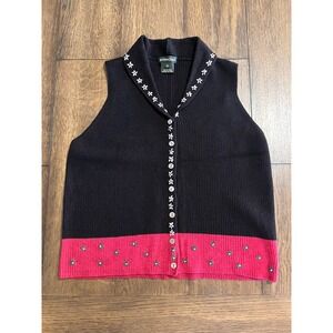 Bushwacker Vest Women's S Wool Blend Button Front Sleeveless Sweater Vintage